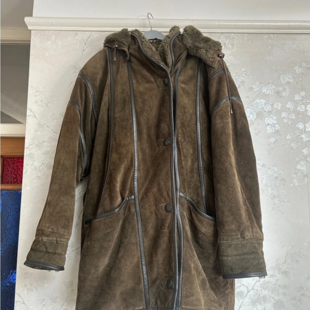 Brown Hooded Coat with Faux Fur Lining